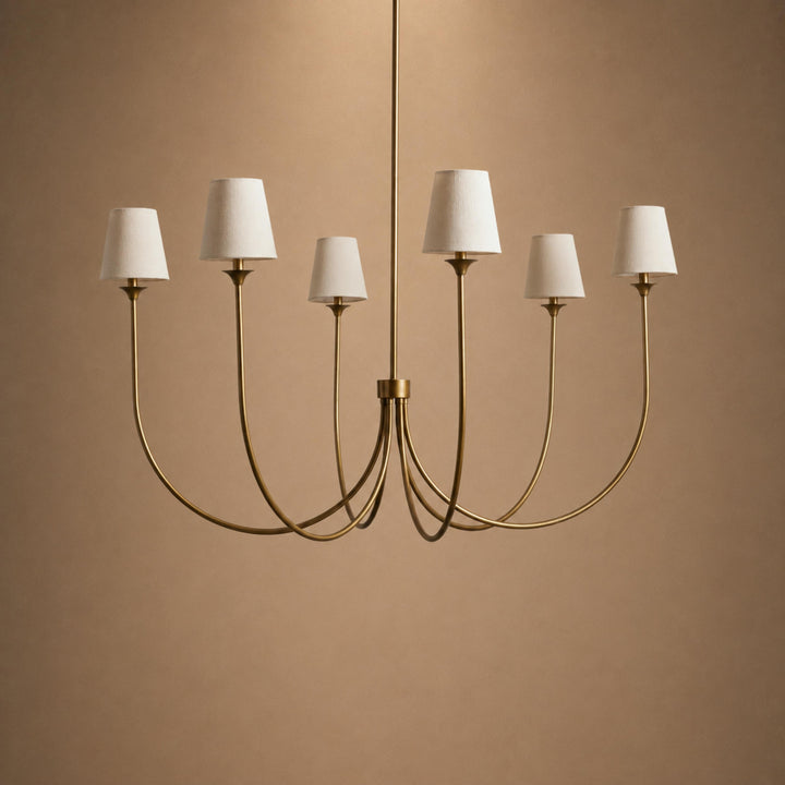 Large Round Chandelier with Off-White Shades – Brass or Bronze