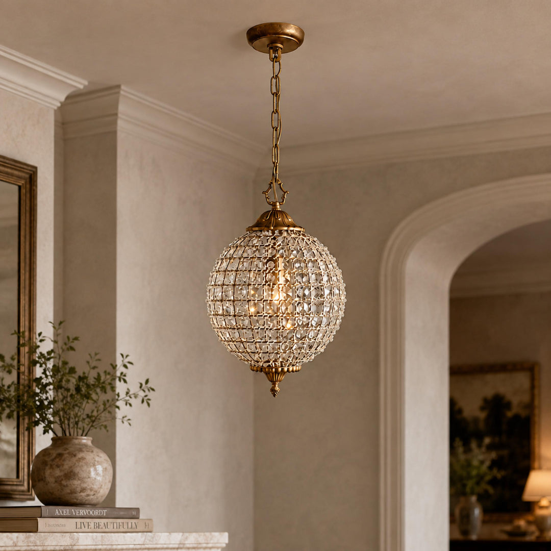 Antique Brass Crystal Round Chandelier – Small or Large Statement Ceiling Light