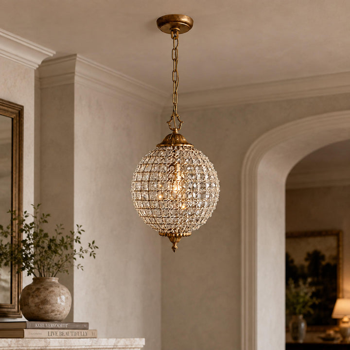 Antique Brass Crystal Round Chandelier – Small or Large Statement Ceiling Light