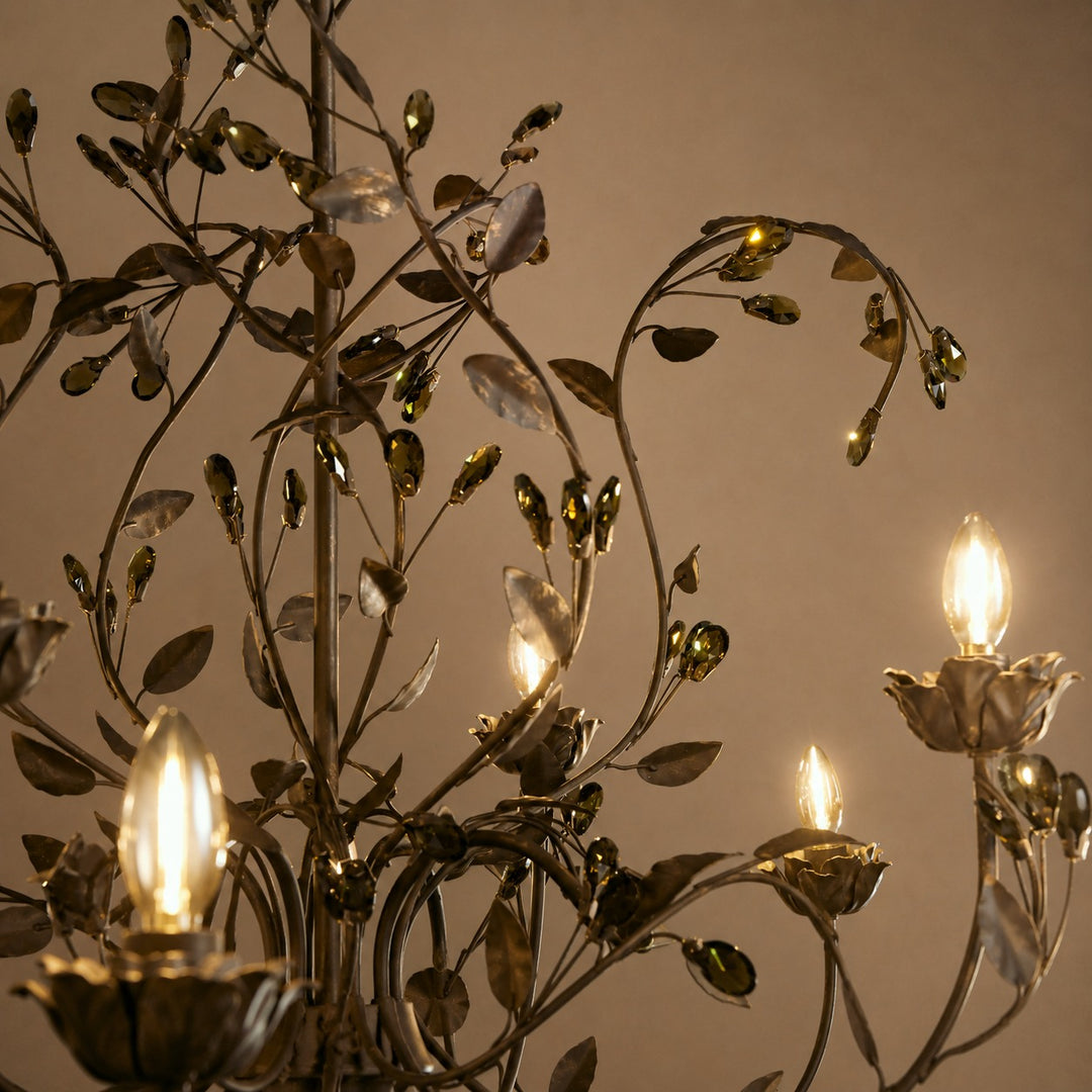 Luxury Crystal Leaf Round Chandelier – Large Gold or Bronze Dining Room & Foyer Light, 36″/48″