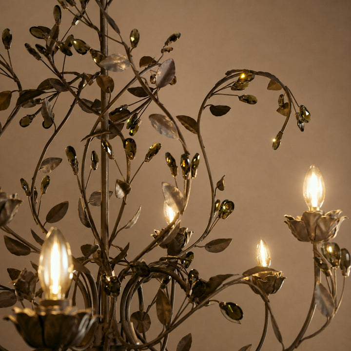 Luxury Crystal Leaf Round Chandelier – Large Gold or Bronze Dining Room & Foyer Light, 36″/48″