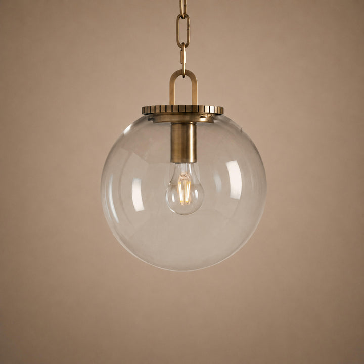 Modern Glass Globe Pendant Light with Chain – Brass or Bronze, Clear or Milk Glass