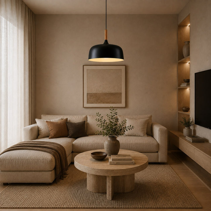 Modern Black Pendant Light Adjustable Hanging Lamp Zinc Alloy and Wood for Kitchen Pendant Lighting