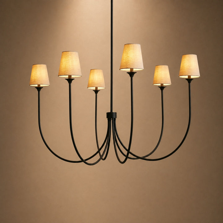 Large Round Chandelier with Off-White Shades – Brass or Bronze