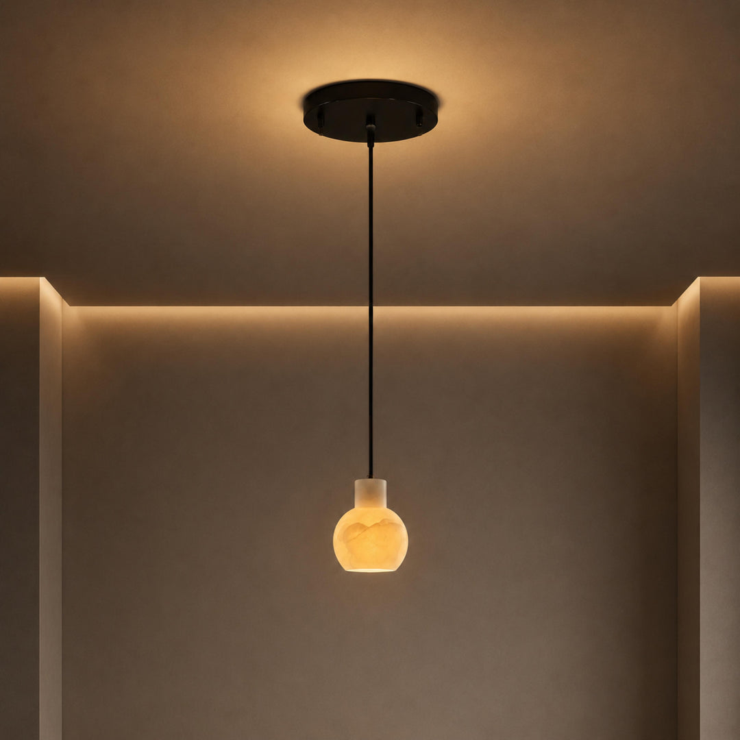 Modern Alabaster Chandelier Hanging Light Fixture with Glass Shades and LED Bulbs for 6 Lights