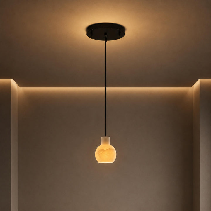 Modern Alabaster Chandelier Hanging Light Fixture with Glass Shades and LED Bulbs for 6 Lights