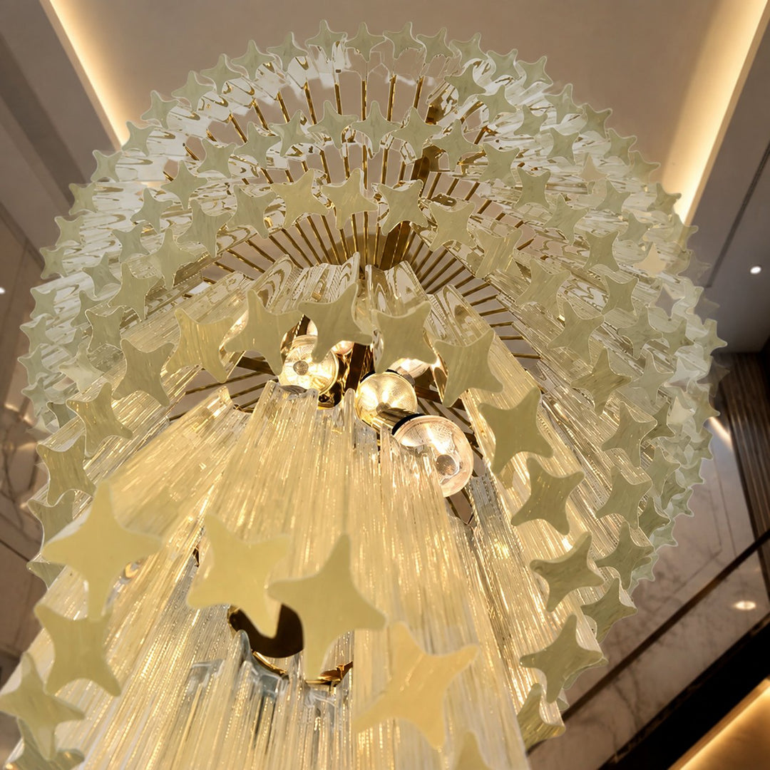 Modern Chandelier Clear Glass Hanging Light Fixture Adjustable Height Dimmable Illumination