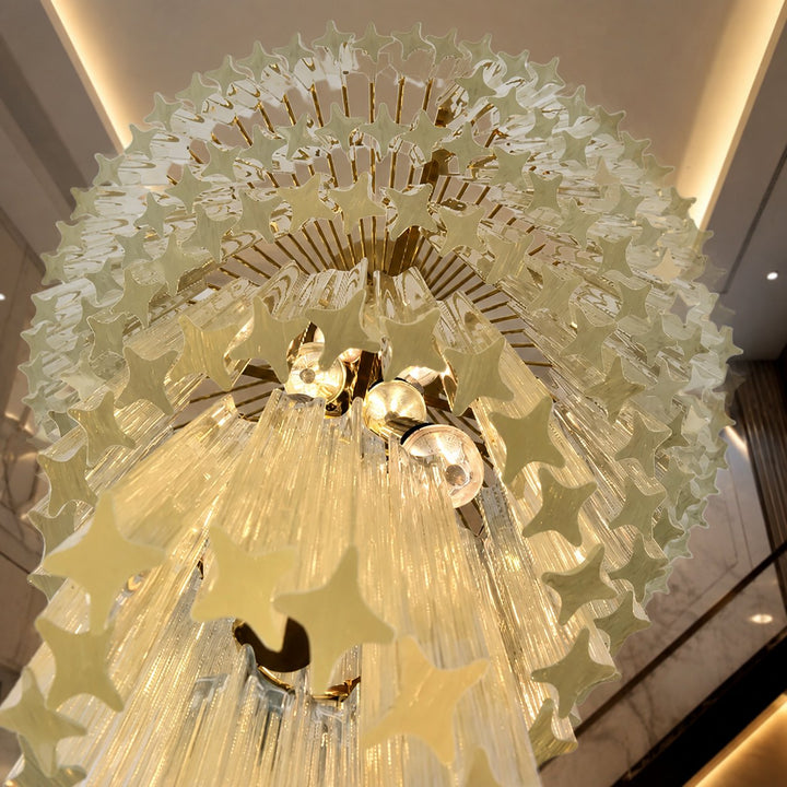 Modern Chandelier Clear Glass Hanging Light Fixture Adjustable Height Dimmable Illumination