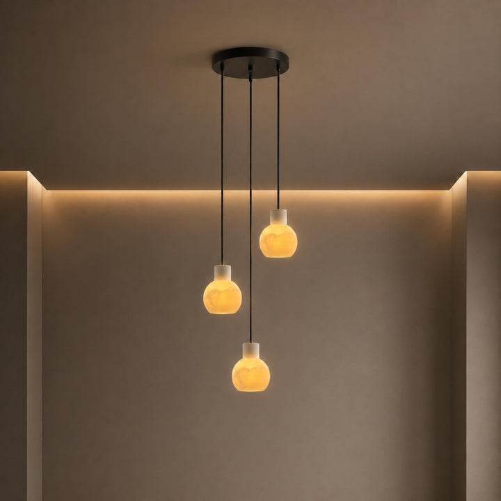 Modern Alabaster Chandelier Hanging Light Fixture with Glass Shades and LED Bulbs for 6 Lights