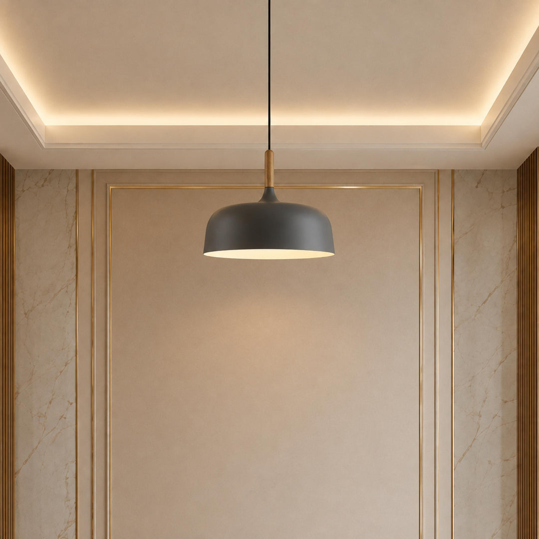 Modern Black Pendant Light Adjustable Hanging Lamp Zinc Alloy and Wood for Kitchen Pendant Lighting
