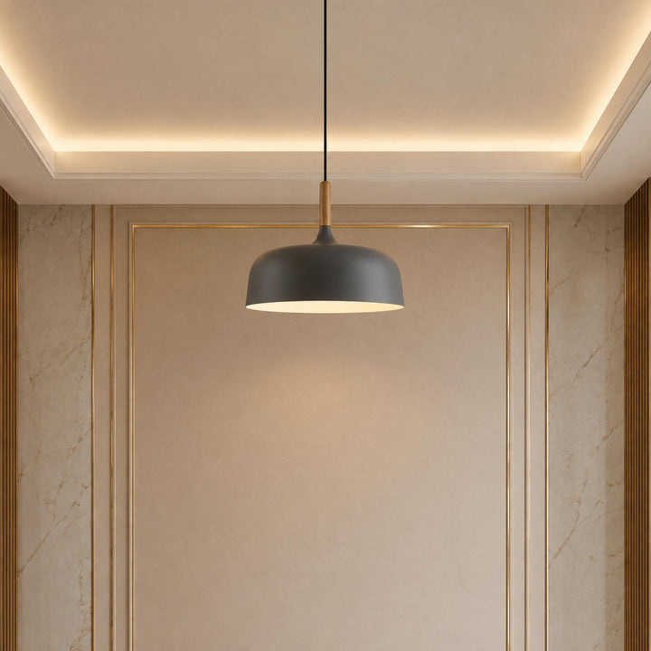 Modern Black Pendant Light Adjustable Hanging Lamp Zinc Alloy and Wood for Kitchen Pendant Lighting