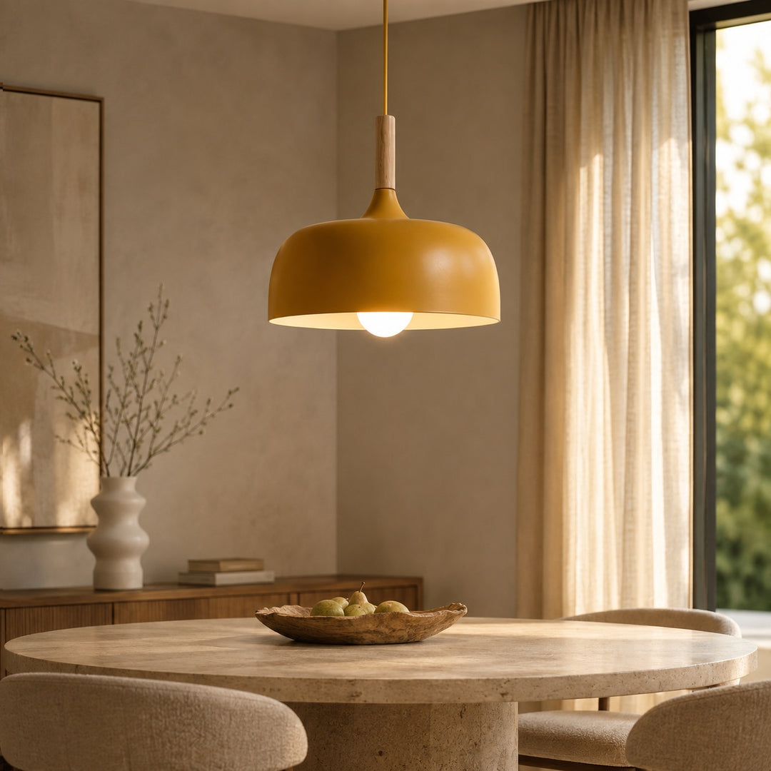 Modern Black Pendant Light Adjustable Hanging Lamp Zinc Alloy and Wood for Kitchen Pendant Lighting