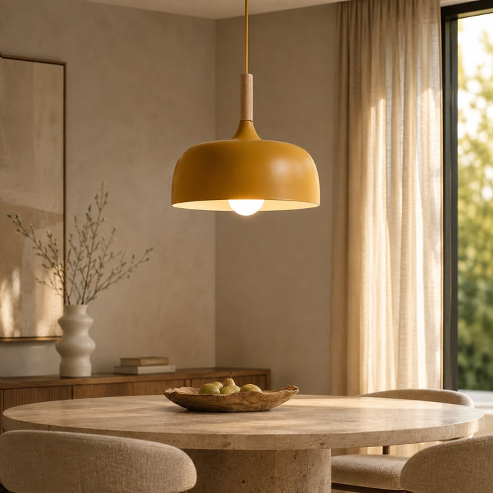Modern Black Pendant Light Adjustable Hanging Lamp Zinc Alloy and Wood for Kitchen Pendant Lighting
