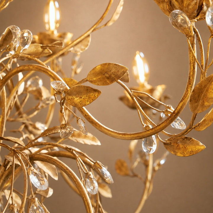 Luxury Crystal Leaf Round Chandelier – Large Gold or Bronze Dining Room & Foyer Light, 36″/48″