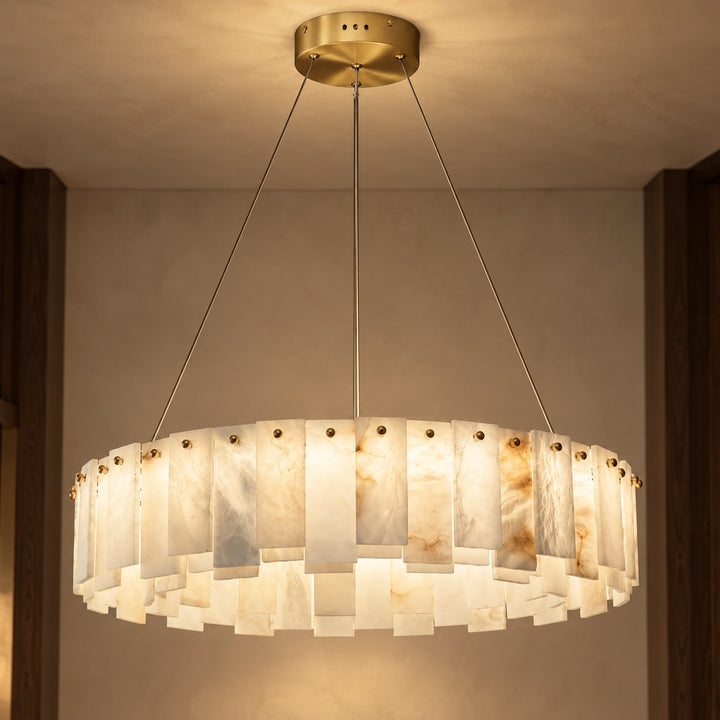 Modern Chandelier Light Ceiling Mounted Alabaster Glass with LED Illumination for Dining Room
