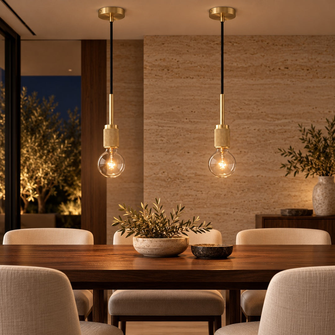 Modern Brass Pendant Light with Exposed E27 Bulb – Minimalist Ceiling Light