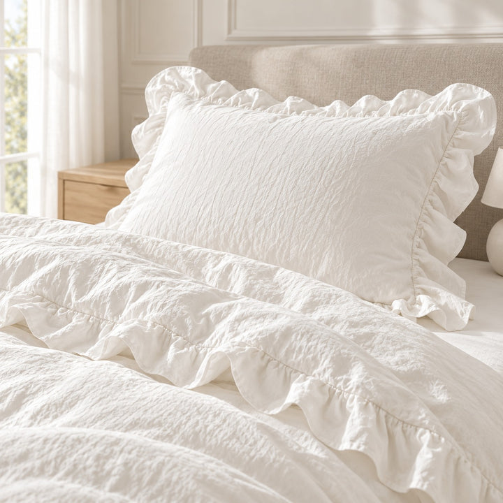 Modern Crumpled Ruffle Bedding Set Duvet Cover and Flat Sheet Polyester Soft Texture