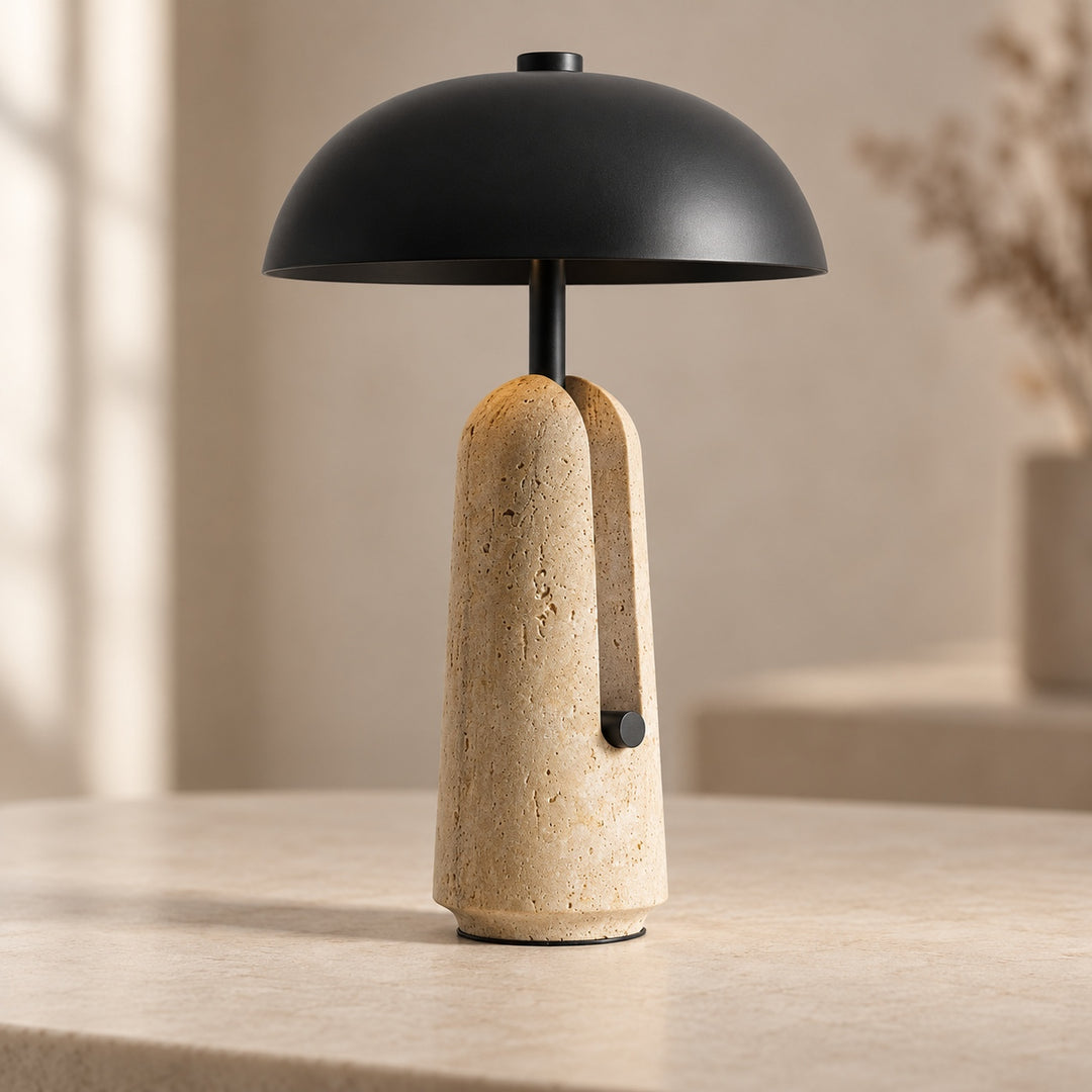 Contemporary Table Lamp with Adjustable Metal Shade and Travertine or Marble Base for Elegant Interiors