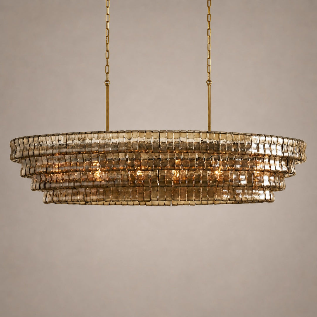 Modern Oval Chandelier Light Adjustable Hanging Steel Glass Fixture with 5 or 12 Bulb Options