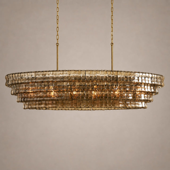 Modern Oval Chandelier Light Adjustable Hanging Steel Glass Fixture with 5 or 12 Bulb Options
