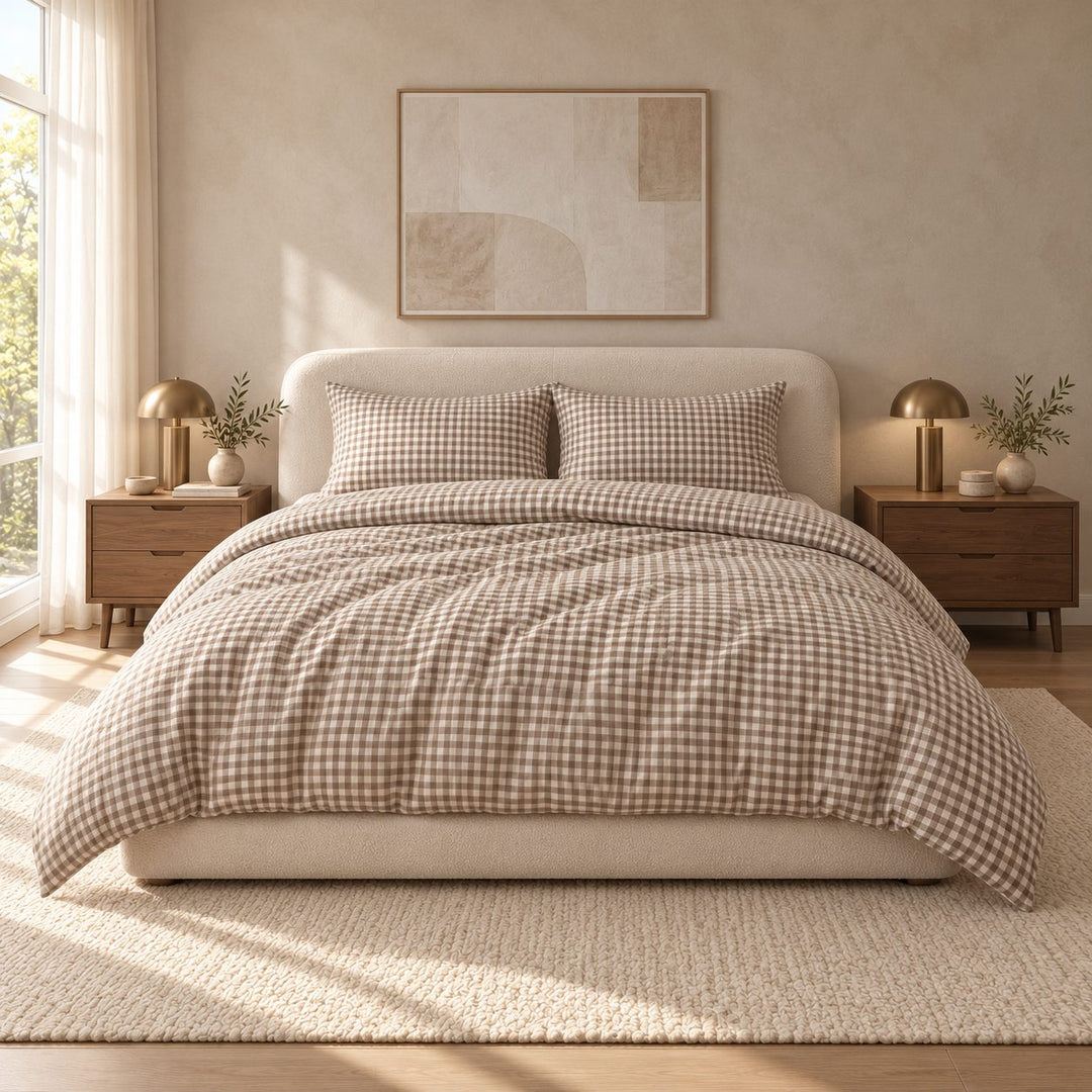 Classic Gingham Bedding Set Cotton Duvet Covers with Invisible Zipper and Corner Ties
