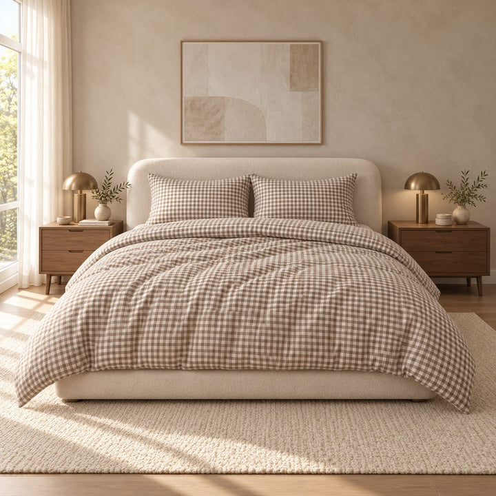 Classic Gingham Bedding Set Cotton Duvet Covers with Invisible Zipper and Corner Ties