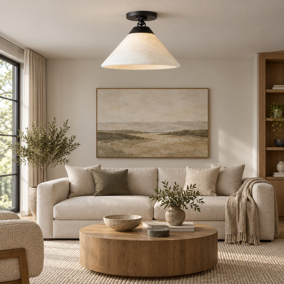 Modern Flush Mount Ceiling Light Alabaster Shade LED 12 Inch Diameter Energy Efficient