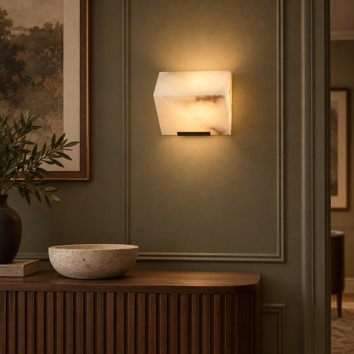 Modern Wall Light Wall Mounted Alabaster Design with Dark Metal Body for Elegant Staircase Lighting