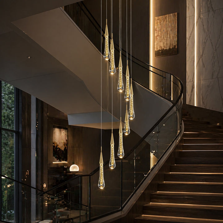 Modern Crystal Chandelier Pendant Light Long Hanging Aluminum LED Fixture for Stylish Illumination