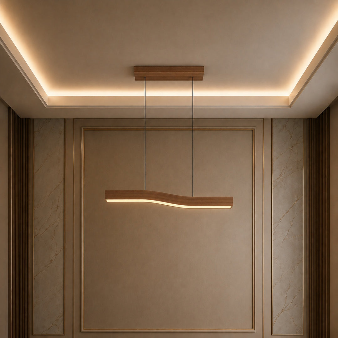 Modern Pendant Light Adjustable Hanging Design Wood Finish Dimmable LED for Kitchen Island
