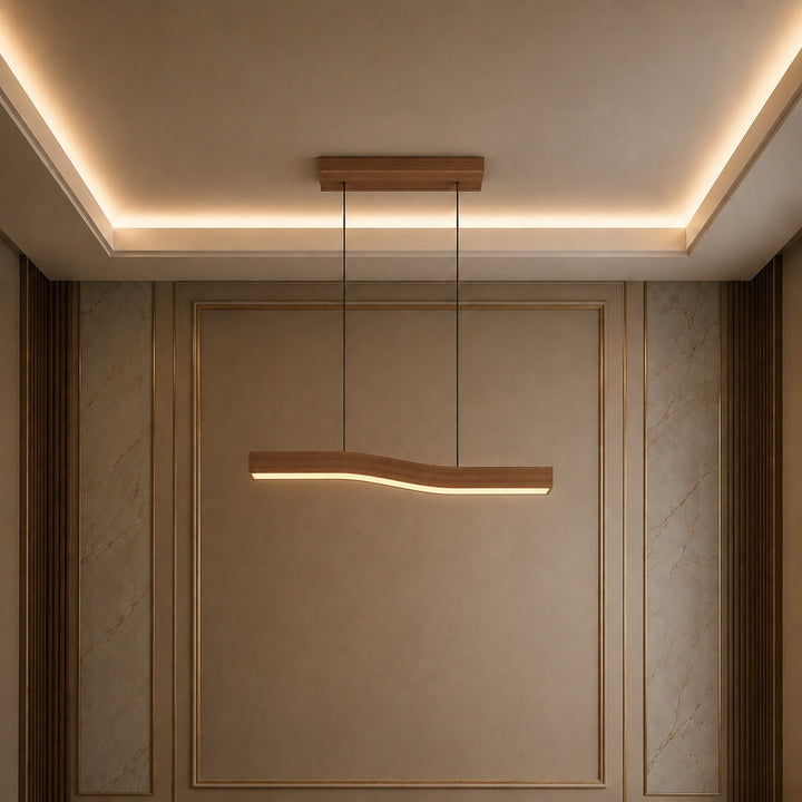 Modern Pendant Light Adjustable Hanging Design Wood Finish Dimmable LED for Kitchen Island