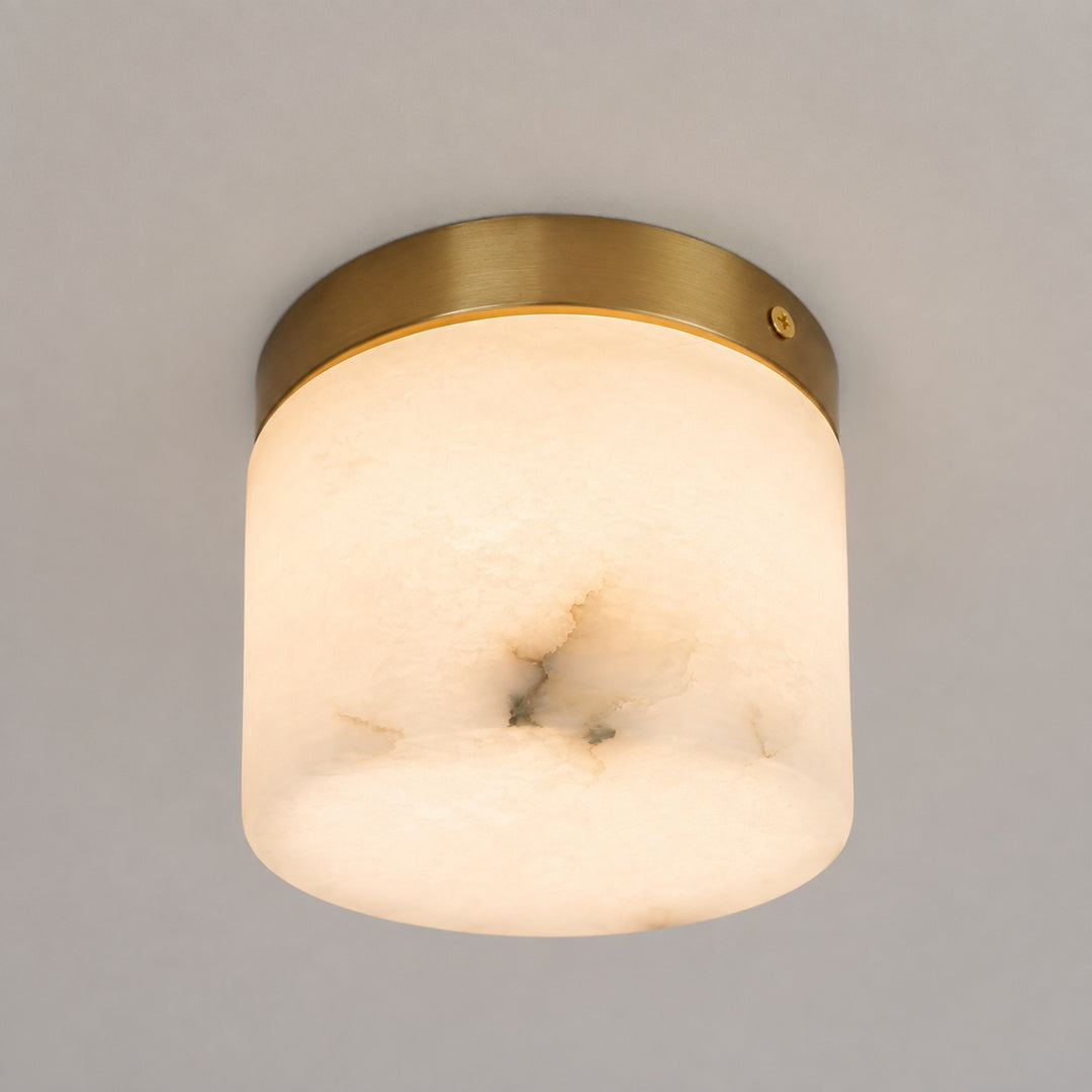 Natural Alabaster Flush Mount Ceiling Light – Modern Brass Finish