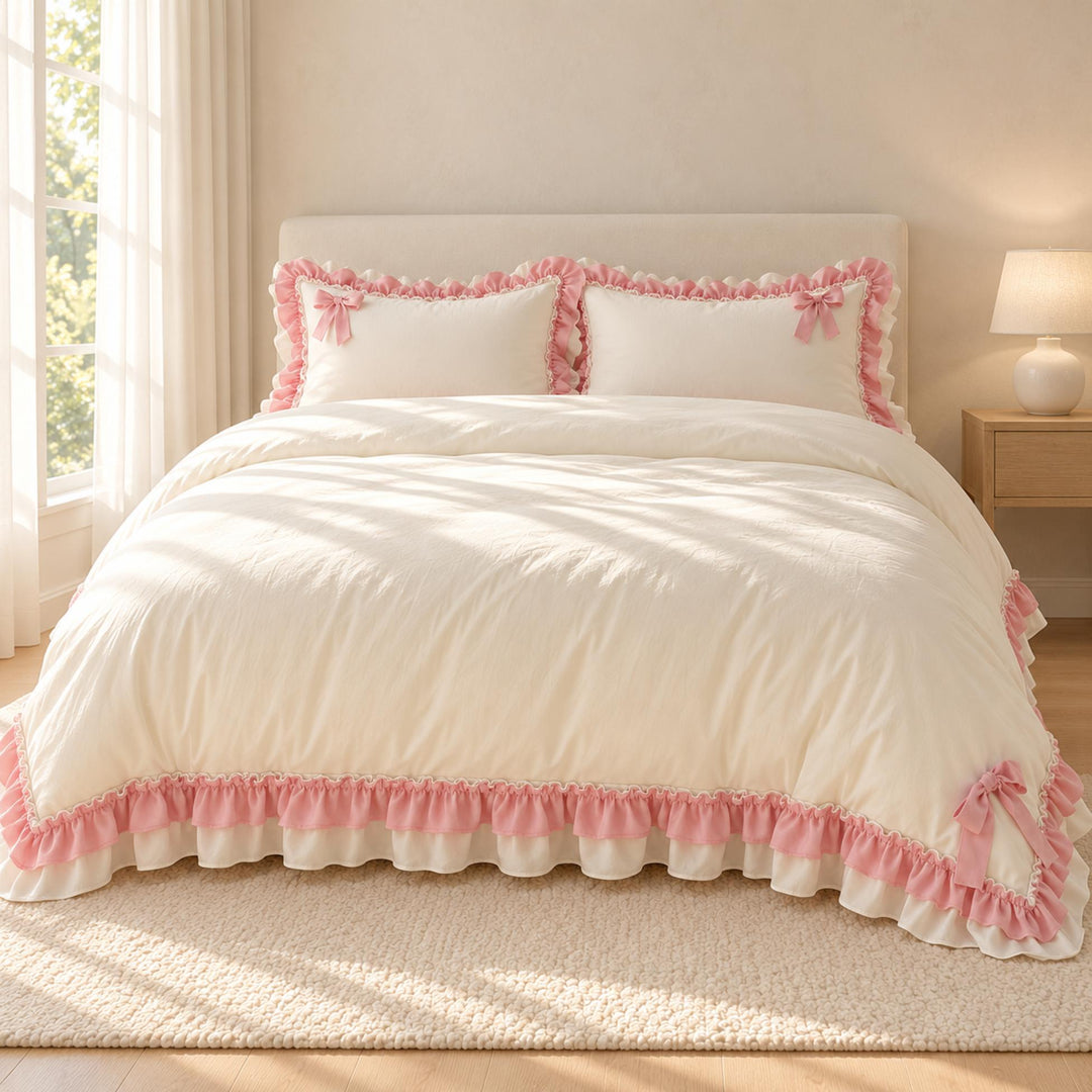 Kawaii Princess Bedding Set Full Queen Size Cotton Duvet Cover Flat Sheet Pillow Cases