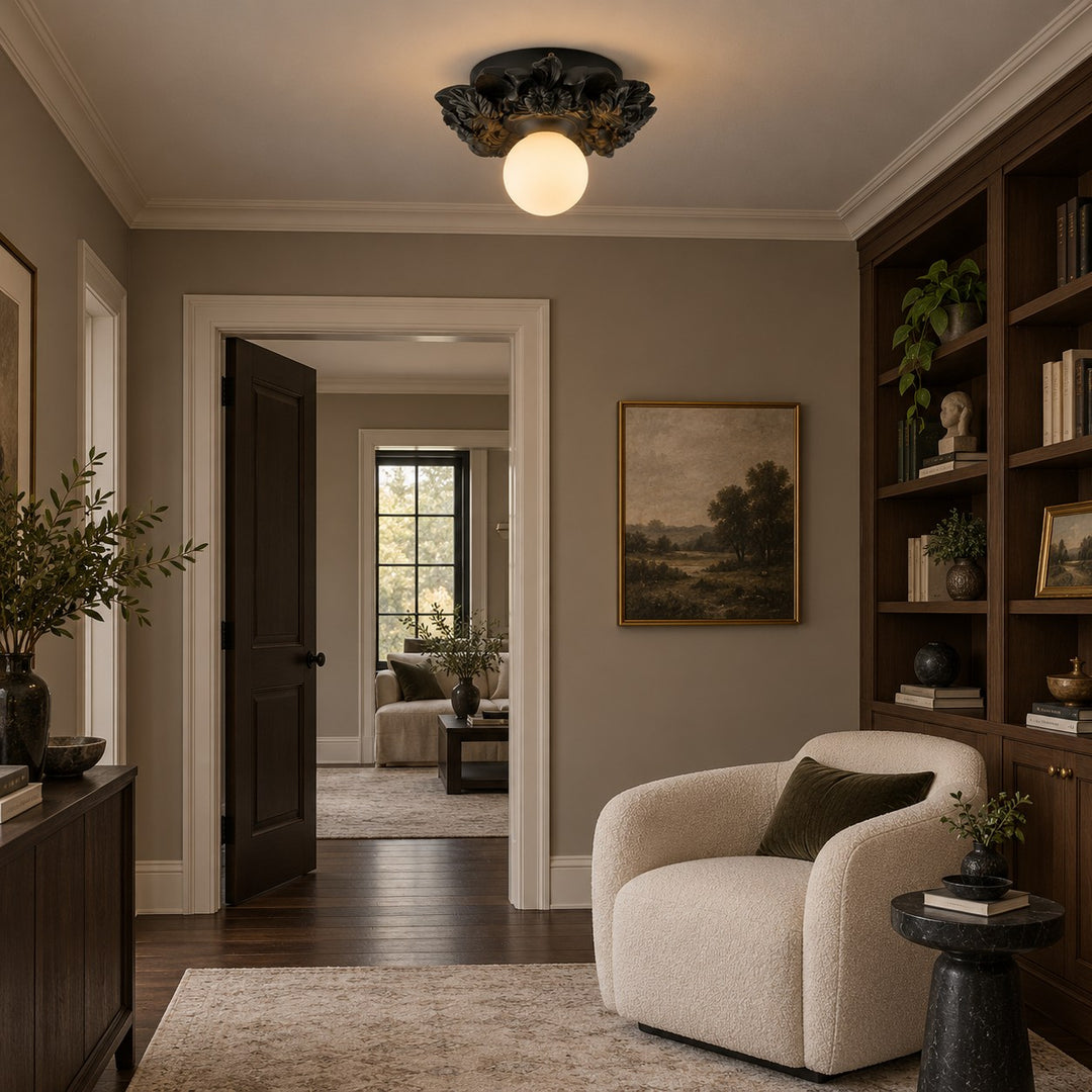 Victorian Flush Mount Ceiling Light Metal Glass Dimmable Elegant Design for Classic Ambiance