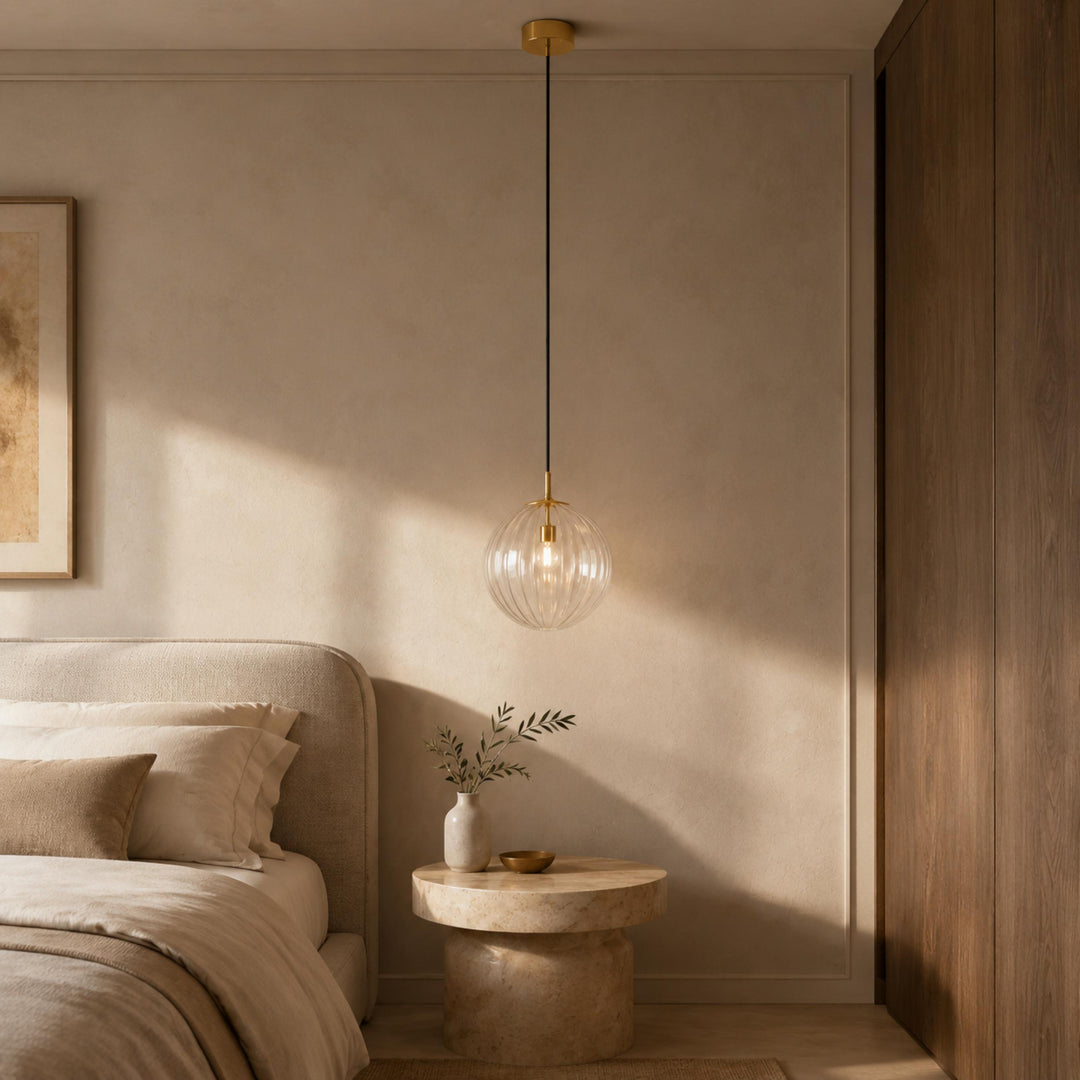 Contemporary Hanging Pendant Light Stained Glass Globe Adjustable LED Fixture