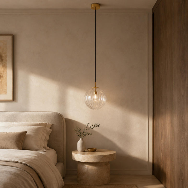 Contemporary Hanging Pendant Light Stained Glass Globe Adjustable LED Fixture