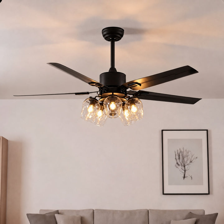 Industrial Black Ceiling Fan Light Flush Mount Metal Adjustable LED 52 Inch 60W