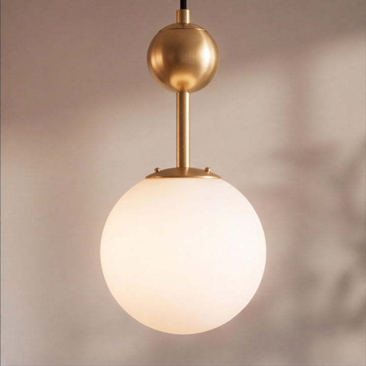 Modern Brass Globe Pendant Light with White Glass Shade – E14 Hanging Light