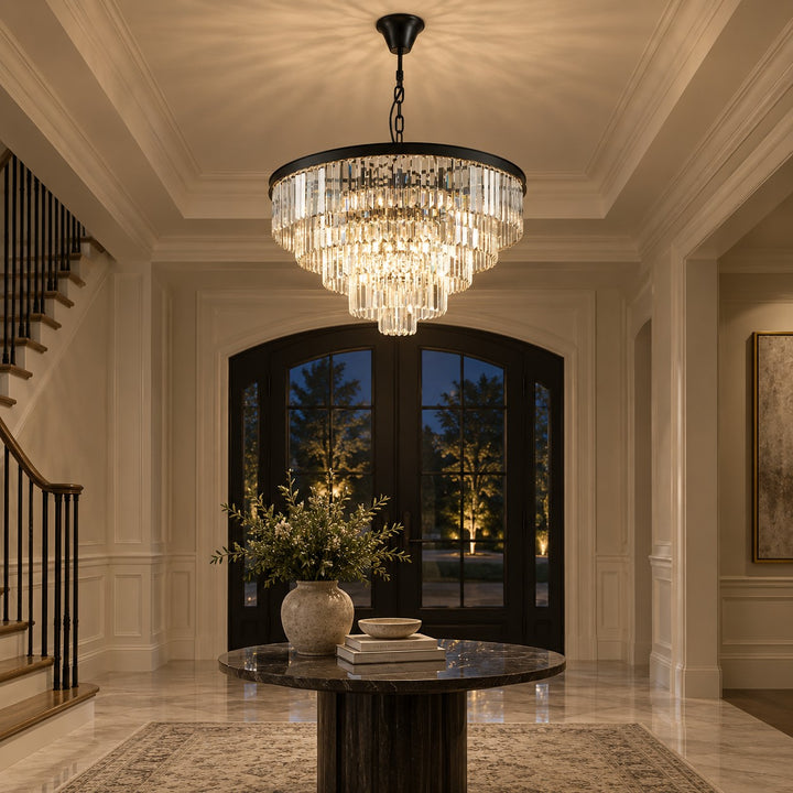 Modern Crystal Chandelier Hanging Light Fixture Metal Frame E12 Bulb Compatible Five or Seven Tiers