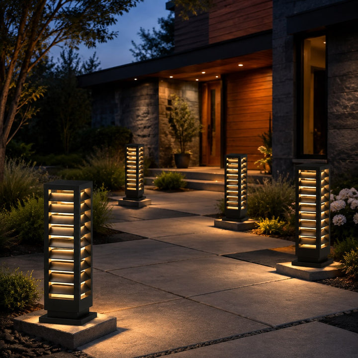 Modern Outdoor Pillar Light Solar Aluminum Waterproof LED 3000K IP54 for Garden Pathways