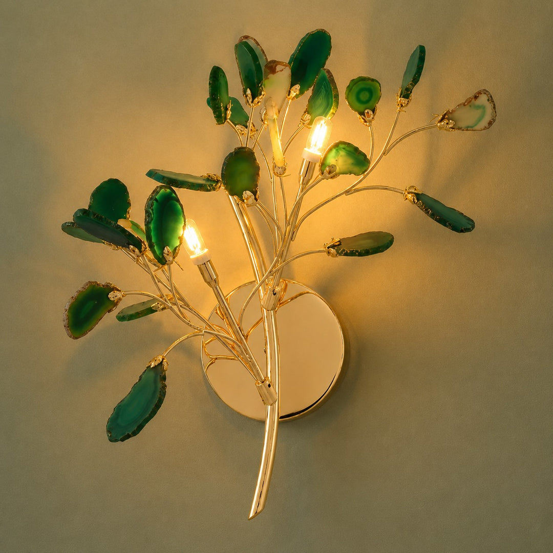 Contemporary Agate Wall Light Metal Fixture Wall Mounted Unique Natural Stone Design LED Indoor Use