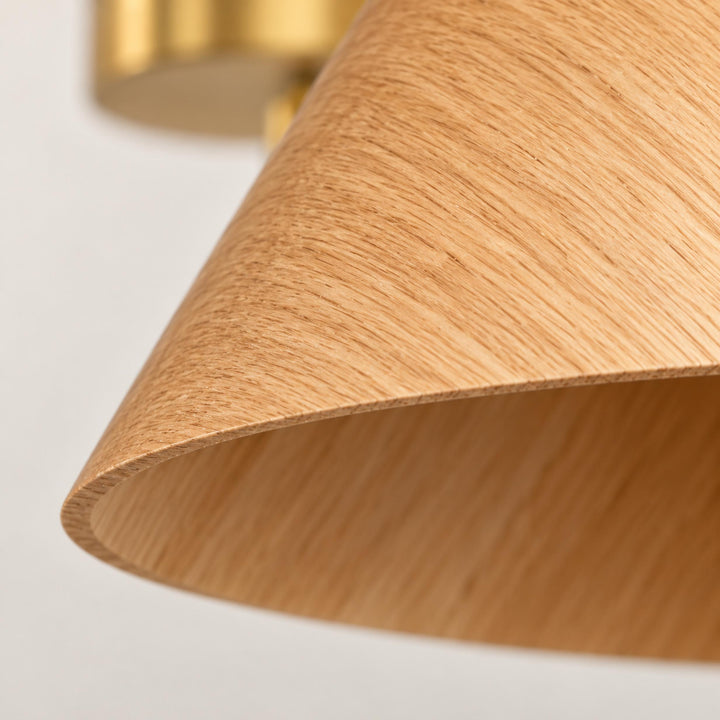 Modern Semi-Flush Ceiling Light Walnut Wood Brushed Brass LED Compatible Indoor Fixture