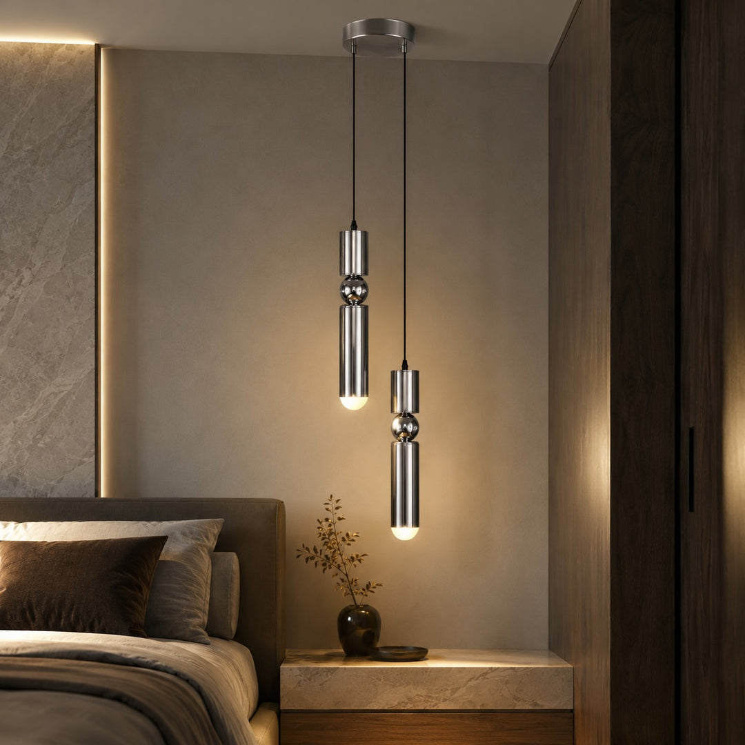 Modern Black Pendant Light with Adjustable Dimmable LED and Geometric Metal Design