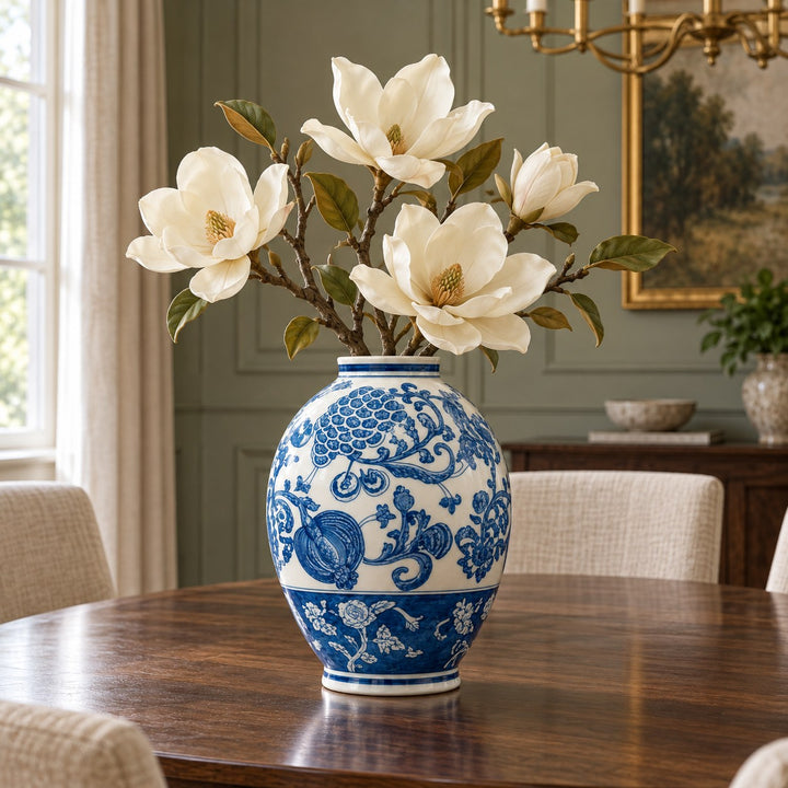 Modern Ginger Jar Porcelain Vase Hand-Decorated Blue and White Floral Design 27.5cm