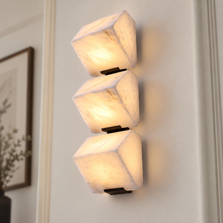 Modern Wall Light Wall Mounted Alabaster Design with Dark Metal Body for Elegant Staircase Lighting