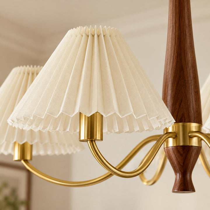 Modern Chandelier Ceiling Light Adjustable Hanging Metal Frame Pleated Shade Dimmable