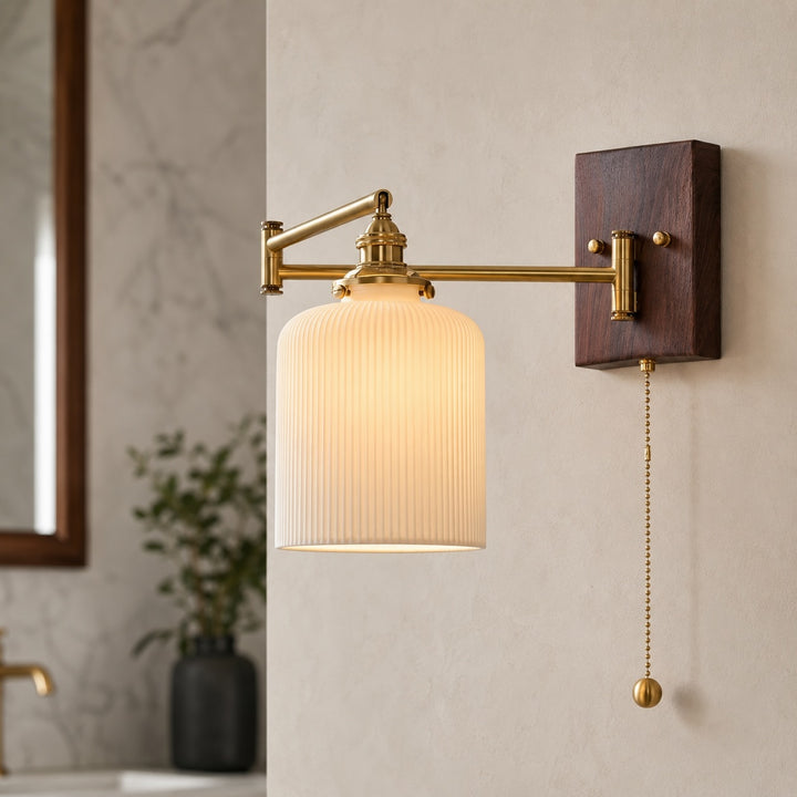 Modern Ceramic Wall Lamp Wall Mounted with Brass and Walnut Fittings Dimmable
