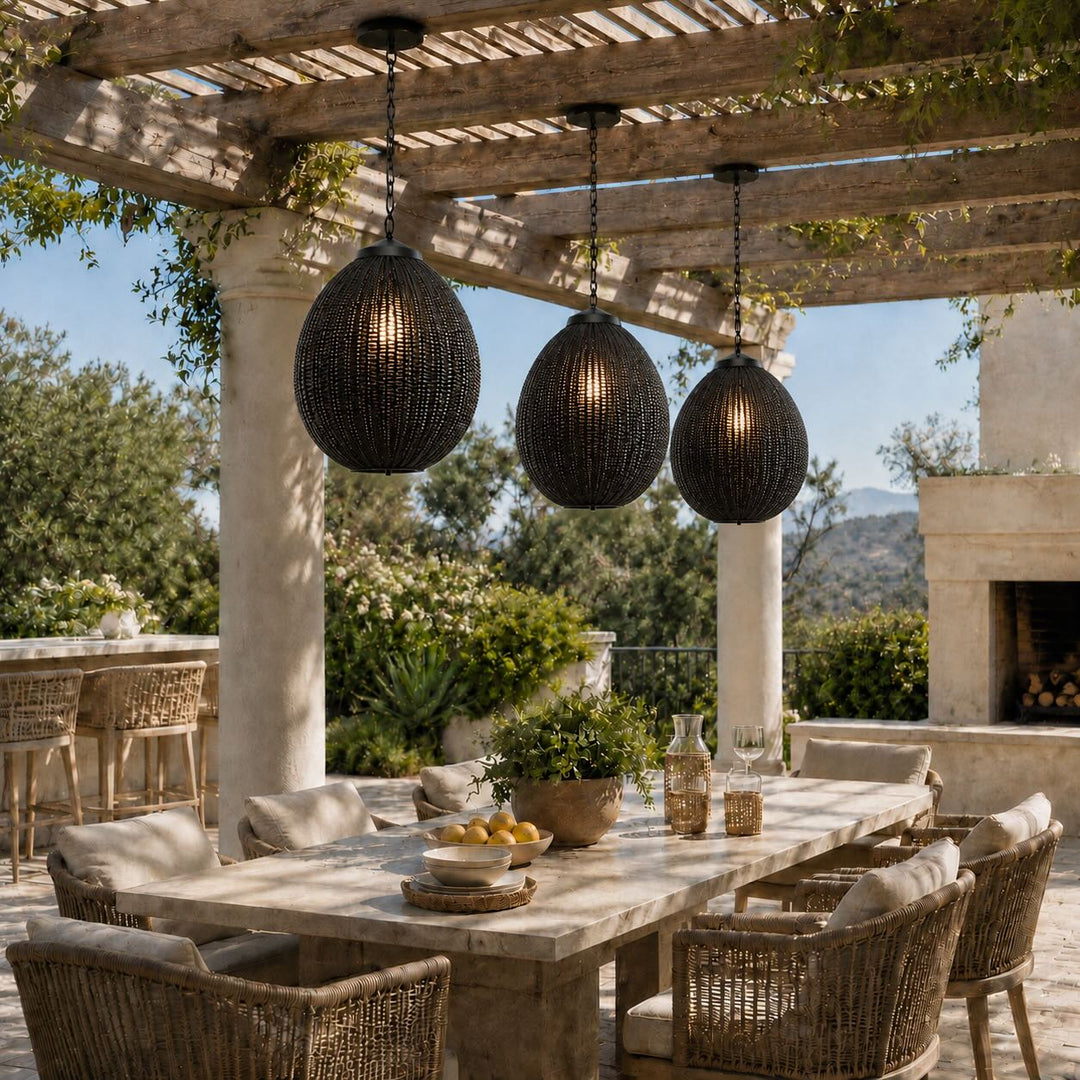 Waterproof Retro Pendant Light Adjustable Hanging Rattan Outdoor LED Warm White 4W