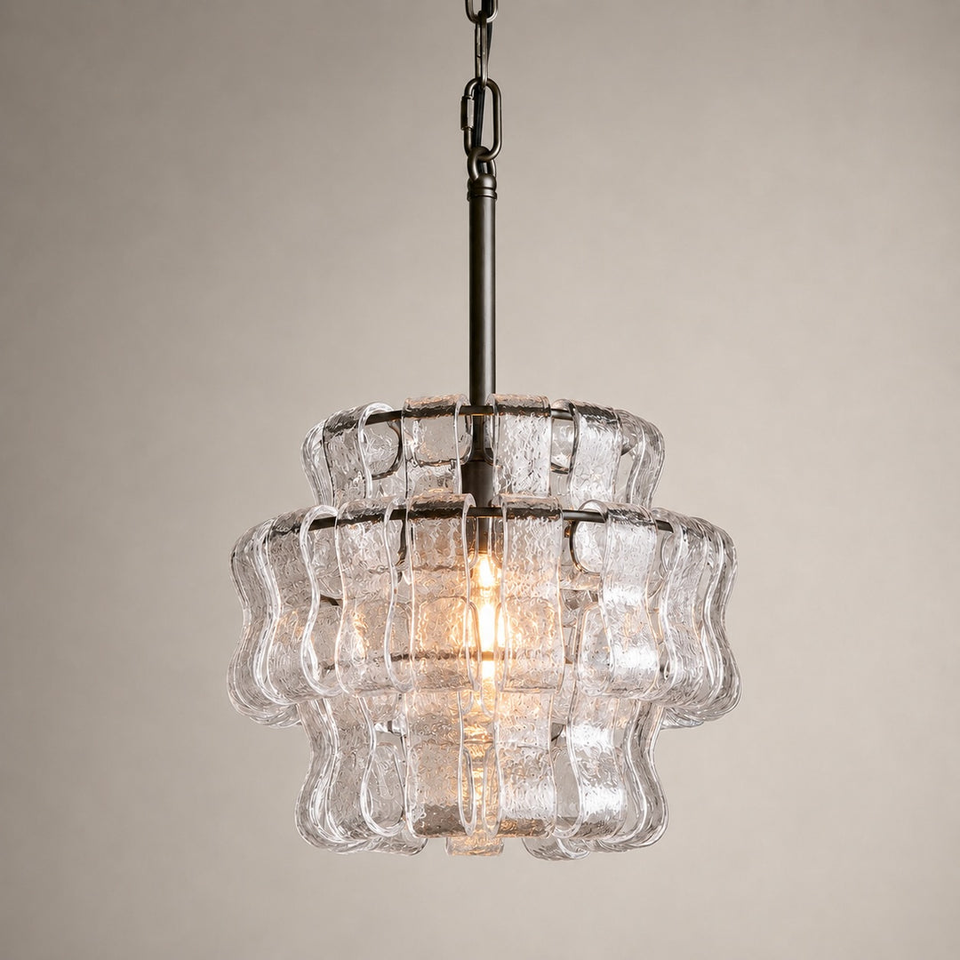 Modern Green Tiered Glass Pendant Light Hanging Brass Fixture Adjustable Height for Dining Room Kitchen Island