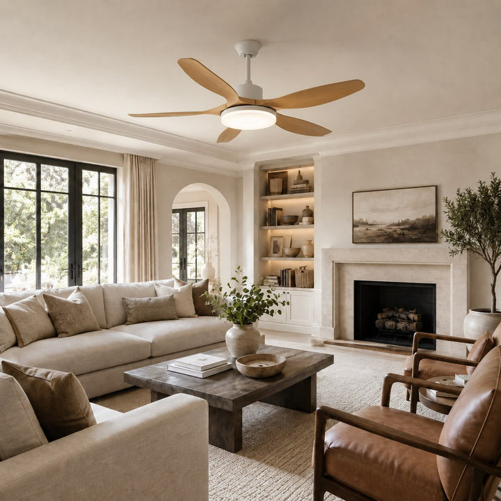 Modern Ceiling Fan Light 5-Blade Flush Mount Metal Adjustable LED with Remote Control